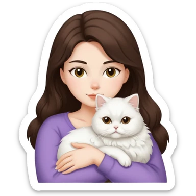 Brunette woman snuggling white Persian cat  sticker