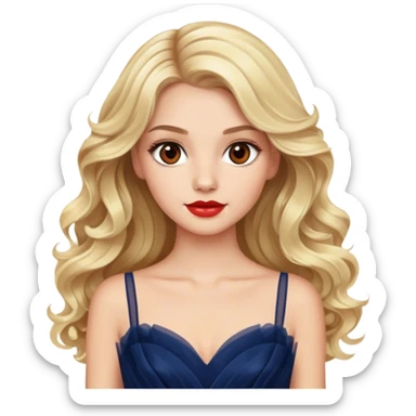 blonde model, brown eyes, long wavy hair, red carpet glam, navy tulle gown sticker