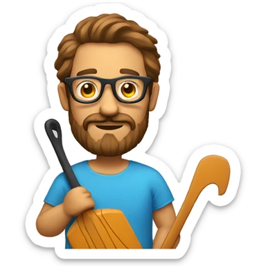 Man with glasses and barbe of 2 days doing paddle with a teckel sticker