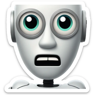 Robot with eyes looking up upset sticker