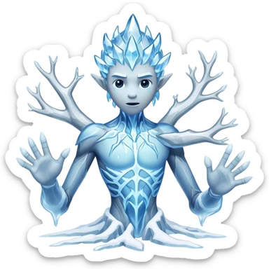ice elemental shaped more like a human—think tall, jointed limbs, maybe even facial expressions made of ice or snow. sticker