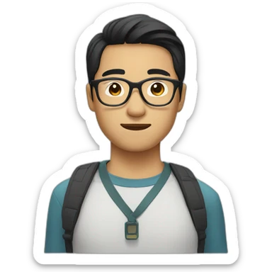 asian black hair man　wearing round glasses sticker