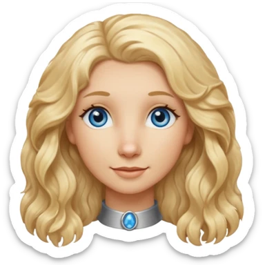Long, straight, blonde hair, blue eyed woman.   Wavy, blonde goldendoodle sticker