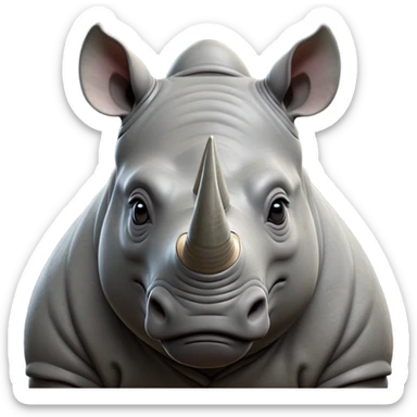 cinematic-noble-rhinoceros-portrait-emoji,-poised,-with-a-massive,-powerful-build-and-a-thick,-hide-of-slate-gray,-deep-set-soulful-piercing-eyes,-simplified-yet-sharp-and-sophisticated-features,-highly-detailed, with large black eyes, szoomed out showing houlders sticker