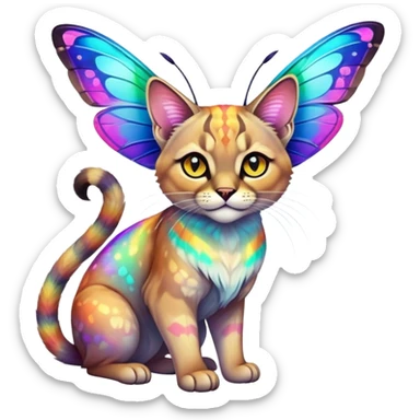 Colorful Neon exotic iridescent tropical shiny Fantasy-Siamese-Bobcat-Caracal-Moth-Scottish-Fold-feline-Fakémon-feline-hybrid (full body) sticker