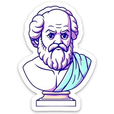 elegant marble statue of Socrates with curly beard and noble profile, ancient Greek philosopher, soft pastel colors in lavender and mint tones sticker