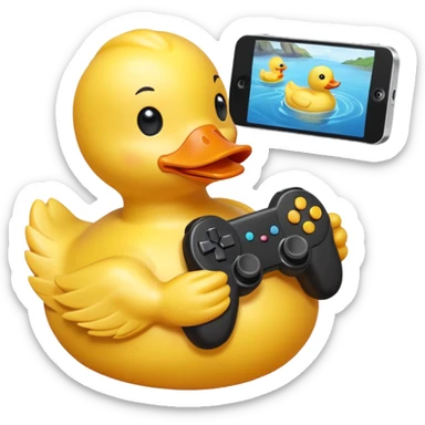 Rubber ducky playing first person shooter game sticker