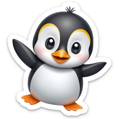 Create a cute, dancing penguin emoji with a joyful expression and raised flippers. sticker