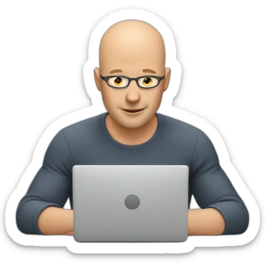 bald man with no glasses typing on computer - having fun! sticker