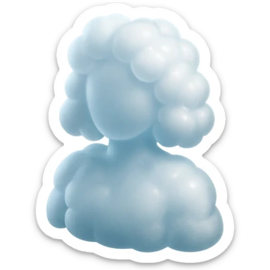 person made entirely of white fluffy convex clouds, shoulder length, front view, matte glass style sticker