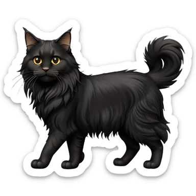 cinematic-black-maine-coon-cat-full-body-on all fours-emoji,-head-tilted-playfully-and-inquisitively,-sleek-solid black-fur,-simplified-yet-adorable-features,-highly-detailed,-glowing-with-a-warm,-friendly-glow -simplified-yet-realistic sticker