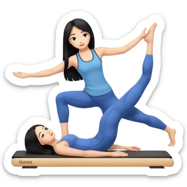 Long Black hair girl doing pilates alone  sticker