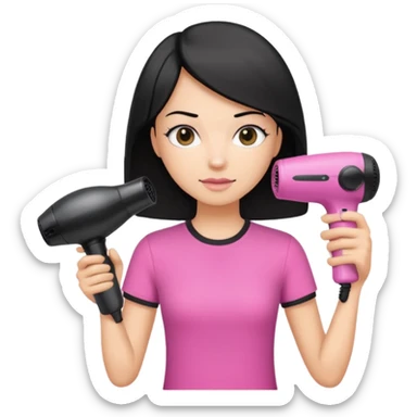 peluquera con camiseta rosa y secador en la mano sticker