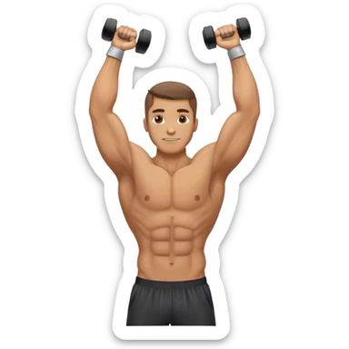 man holding dumbbells raises arms to front to salute sticker