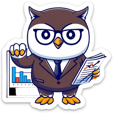 Twilio owl wearing finance outfit with business suit, glasses and stock market chart sticker