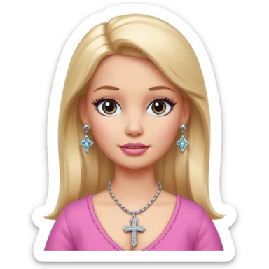 Barbie emoji with earrings and nose piercings and a cross necklace  sticker