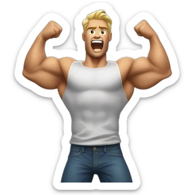 muscular guy screaming and flexing his muscle sticker