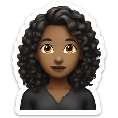 Girl with black long curly hair brown skin black  sticker