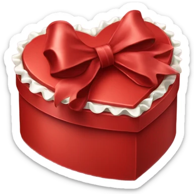 frilly red heart-shaped box of chocolates with a bow sticker