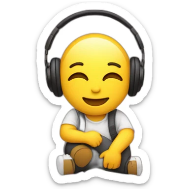 yellow emoji who has hearts in his ears and loves music sticker
