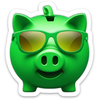 green piggybank with green sunglasses sticker
