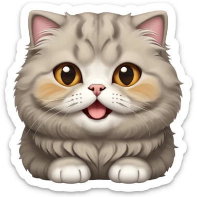 Cinematic-Adorable-Scottish-Fold-Cat-Portrait-Emoji – Big-eyed, fluffy Scottish Fold cat with a playful head tilt and a cute yawn, plush solid-grey fur, signature small folded ears enhancing its round face, simplified yet irresistibly cute features, expressive amber eyes filled with quiet curiosity, highly detailed with a gentle glow. sticker