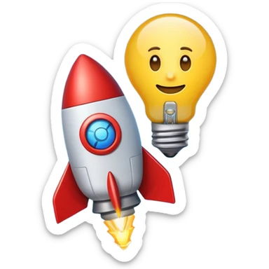 An emoji representing entrepreneurship, featuring a dynamic rocket angled upward for ambition and growth, alongside a glowing lightbulb symbolizing creativity and innovation. Sleek, modern, and vibrant to capture the essence of visionary thinking. sticker