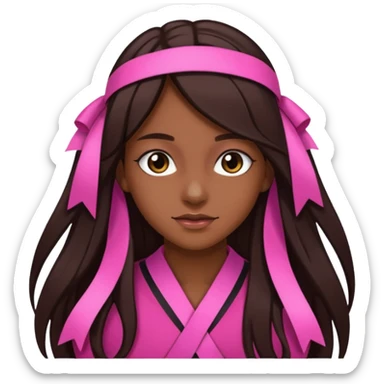 arikan, dark long hair whit pink ribbons. brown skin sticker