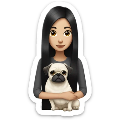 girl with long black hair holding white pug sticker