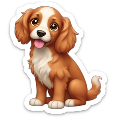 A red puppy with long fur, floppy ears, a curly tail and purple eyes sticker