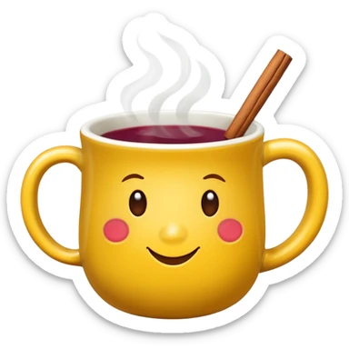 a yellow mug with steaming mulled wine without face

 sticker