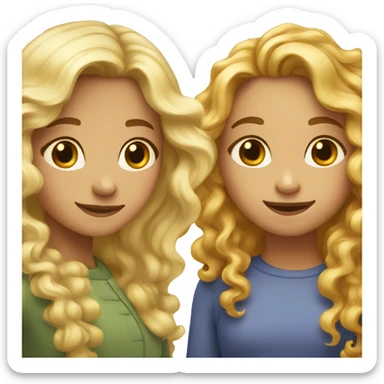 two friends hugging: girl with curly brown hair and girl with wavy long blond hair  sticker