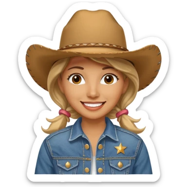 Cowgirl with denim jacket and hat sticker