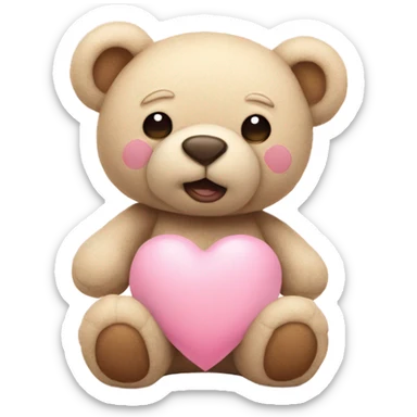 beige teddy bear and a pink pastel heart sticker