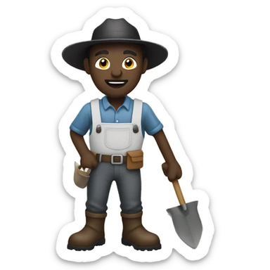 black and white combo colour farmer with tool in hand. sticker
