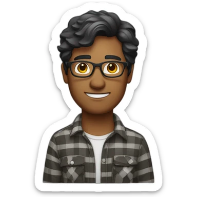 geologist with dark hair glasses and a plaid shirt sticker