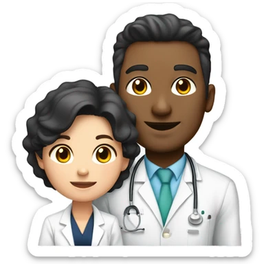  taller black hair male anaesthetist standing over shorter, white haired  chubby female anaesthetist sticker
