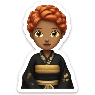 Red hair woman with a black gold kimono sticker