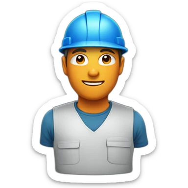 picture of a man in work clothes that are blue and orange sticker