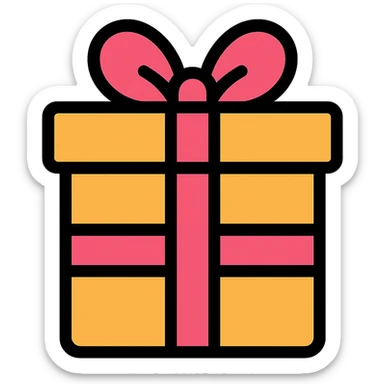 colored gift box with ribbon icon with black outlines sticker