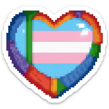Change the flag inside the heart to the transgender pride flag, keep the pixel art style, no background. Render in pixel art style. sticker