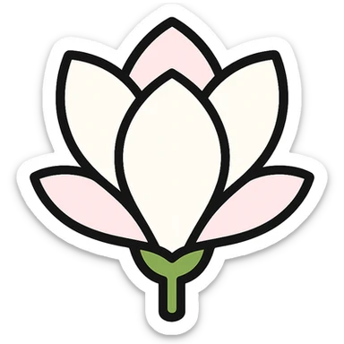 minimalist magnolia flower with soft white and light pink petals on a plain white background, no extra details sticker