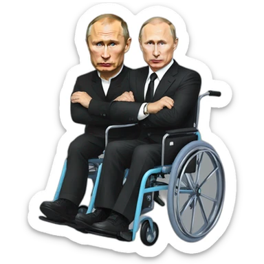vladimir putin and kadyrov riding two small wheelchairs sticker