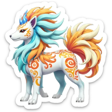 Tropical Tiny Marked Patterned Tribal Colorful Painted Oriental Asian Patterned Tropical Exotic Toxic Suicune-Solgaleo-Rapidash-Arcanine-fusion-hybrid-creature (full body) sticker