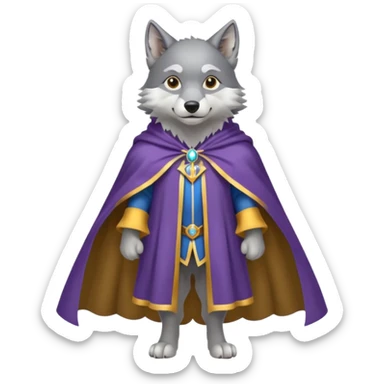 a wolf in a cape, wizard, magic in paw full body sticker