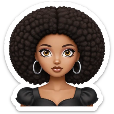 pretty bratz girl, dark brown afro, dark brown eyes, black eyeliner, deep black skin sticker
