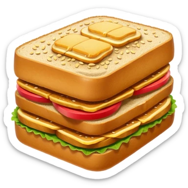 katsu sando with sesame seeds on bread, apple emoji style sticker