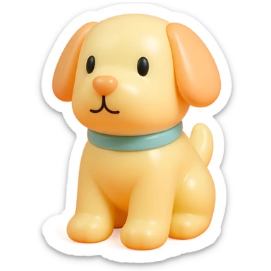               Transform {subject} into a soft vinyl figure with a smooth, glossy surface. The material should look slightly rubbery and tactile, with minimalistic curves and a matte-gloss hybrid finish. Use pastel or soft solid colors. The surface is seamless, with no visible textures or roughness. Studio lighting, vibrant background, clean, playful, designer toy aesthetic. {subject} = dog sticker