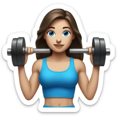 Realistic brunette girl with bright blue eyes lifting weights sticker