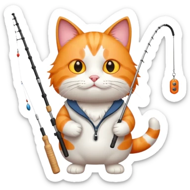 cat holding fishing rod sticker